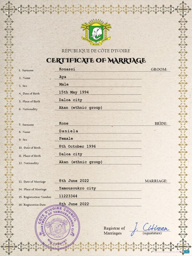 Download Côte d’Ivoire marriage certificate PSD template Photoshop template